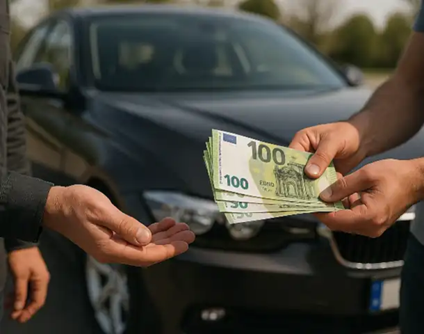 Ein erfolgreicher Barkauf beim Autoankauf in Osnabrück, bei dem der Verkäufer direkt sein Geld erhält.